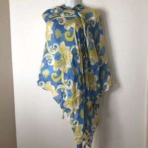 J. McLaughlin Blue and Yellow Floral Scarf Shawl